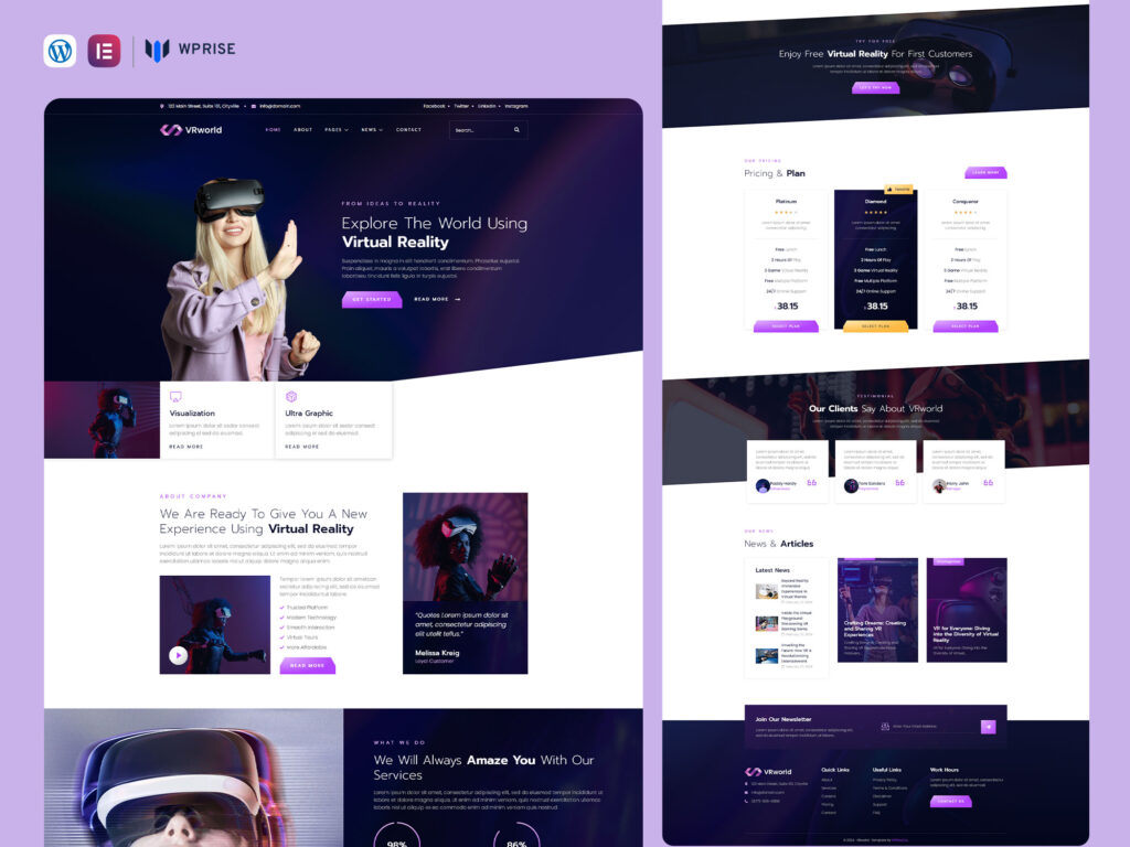 Vr View Template VRworld - Augmented & Virtual Reality Services Elementor Template - WPRise
