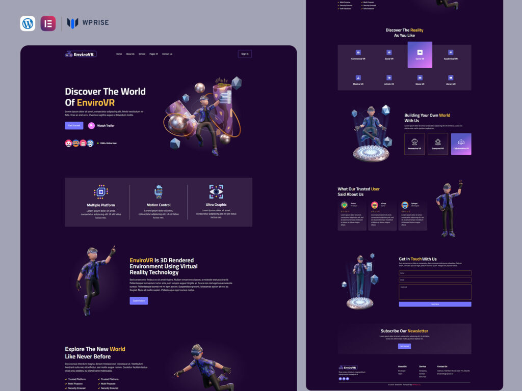 Vr View Template EnviroVR - Virtual Reality Services Elementor Template - WPRise