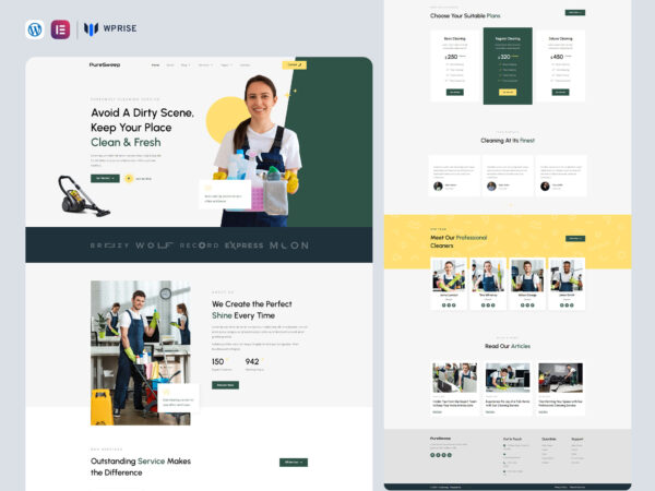 PureSweep - Cleaning Services Company Elementor Template