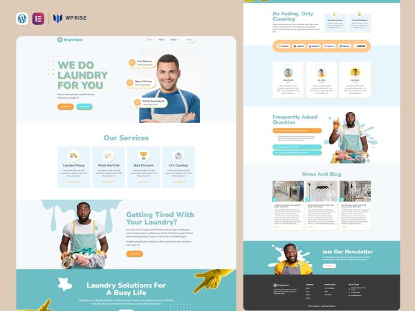 BrightWash Laundry Service & Dry Cleaning Elementor Template