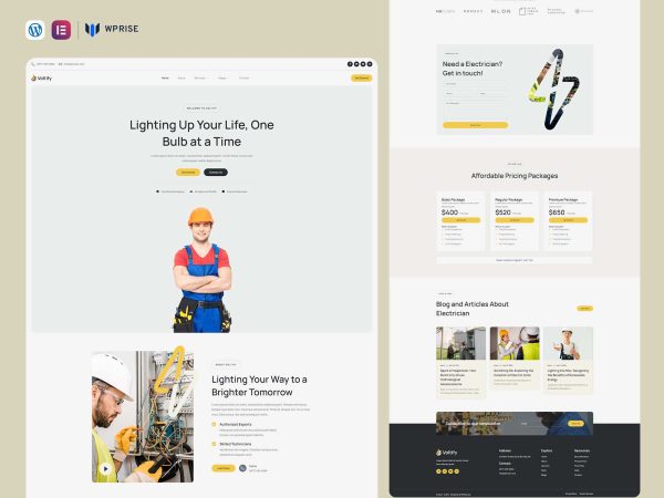 Voltify Electrician Services & Electrical Repairs Elementor Template