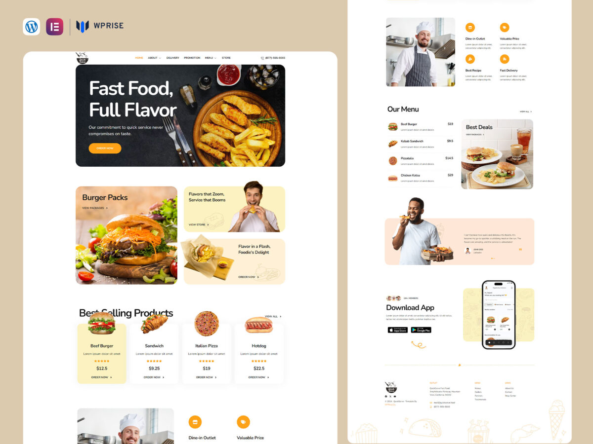 QuickServe - Fast Food & Delivery Restaurant Elementor Template