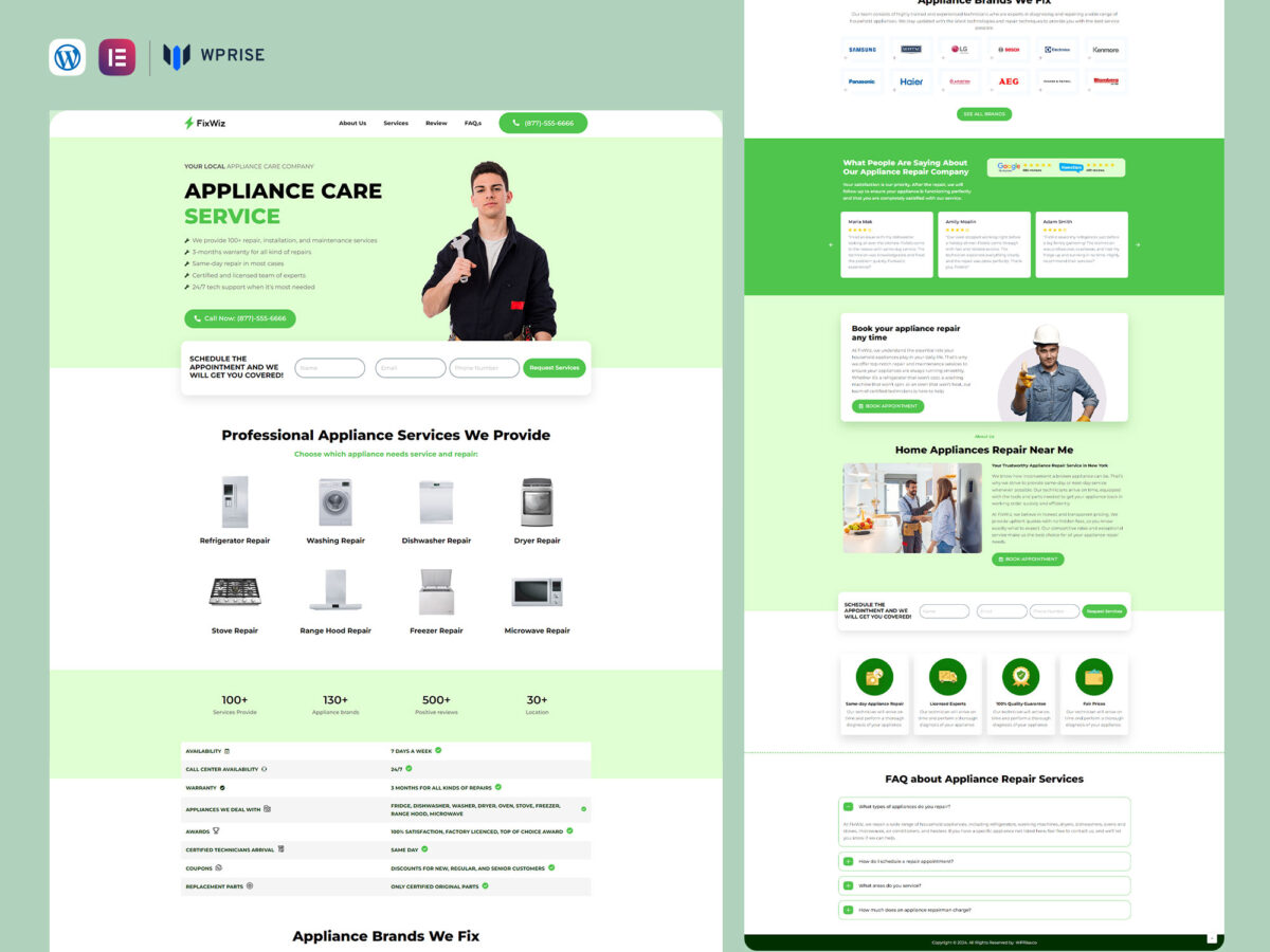 FixWiz - Home Appliance Repair Lead Generation Landing Page