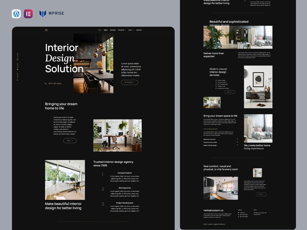 LuxDark - Dark Interior Design & Architecture Agency Elementor Template