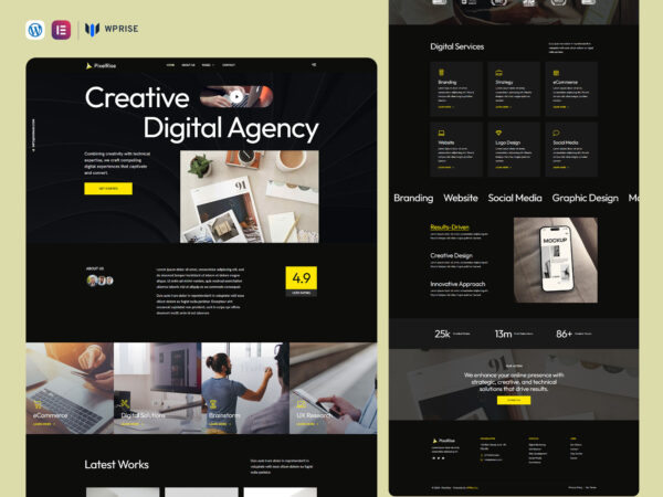 PixelRise - Creative Digital Agency & Portfolios Elementor Template