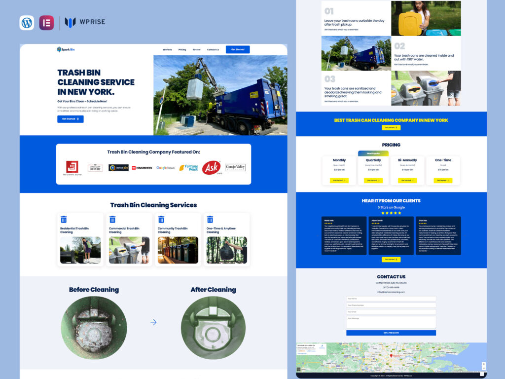 SparkBin - Trash Bin Cleaning Landing Page for Lead Generation - WPRise
