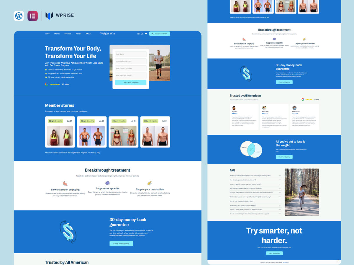 WeightWin - Weight Loss Services Elementor Landing Page