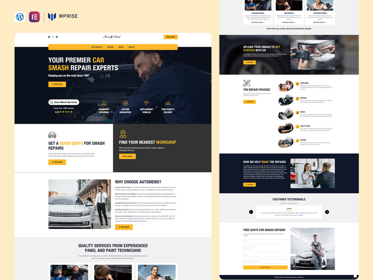 AutoMend - Car Smash Repair Landing Page for Lead Generation