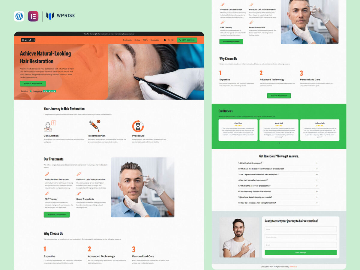 HairAid - Hair Transplant Landing Page Template