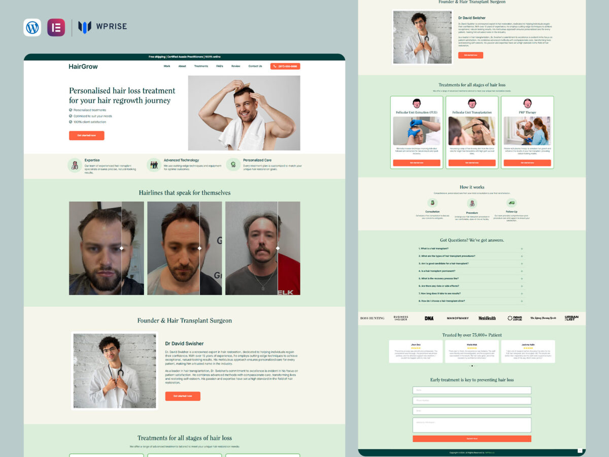 HairGrow - Hair Transplant Landing Page Template