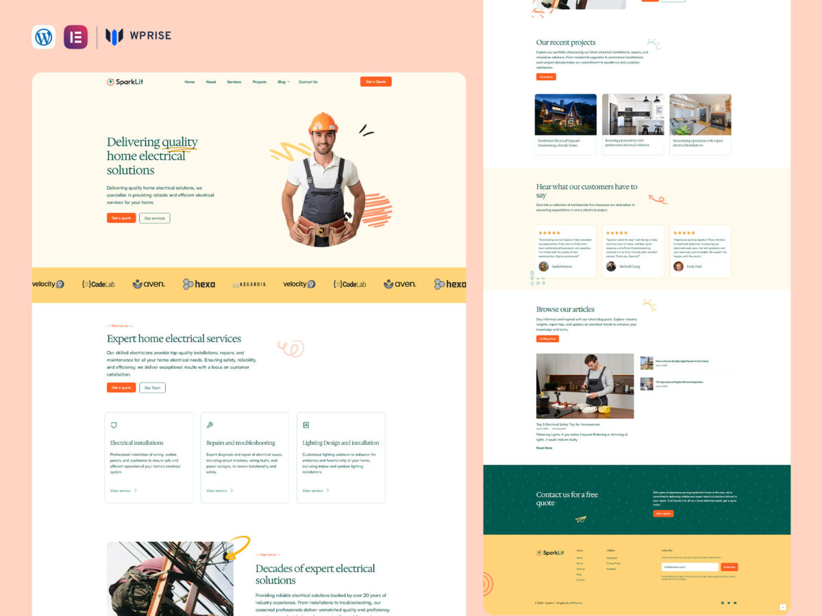 SparkLit - Professional Electrician & Electrical Repairs Elementor Template