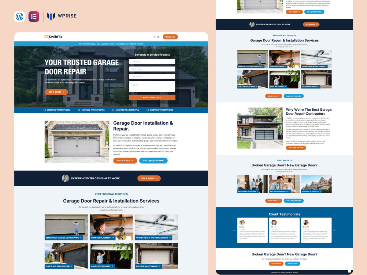 SwiftFix - Garage Door Repair Lead Generation Landing Page