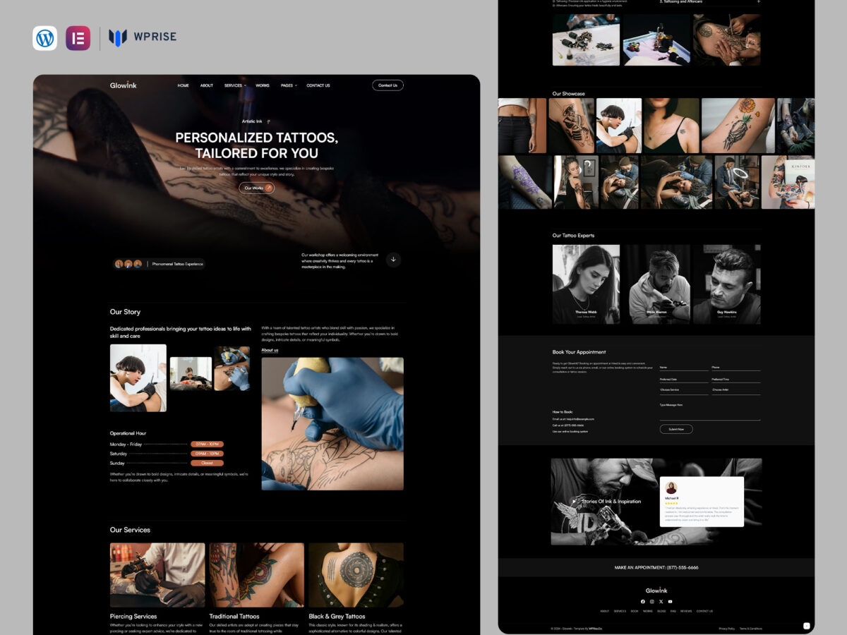 GlowInk - Tattoo Studio Elementor Template