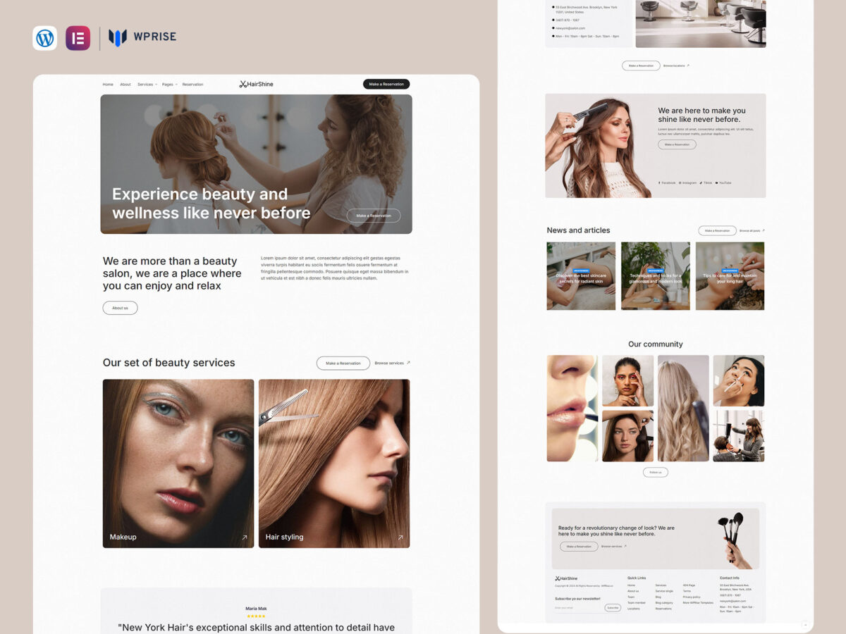 HairShine - Beauty and Styling Elementor Template