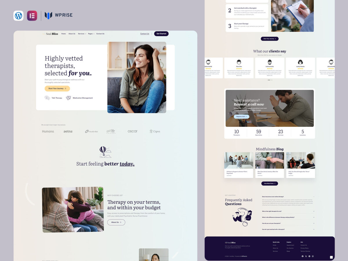 SoulBliss - Mental Health Therapist Elementor Template