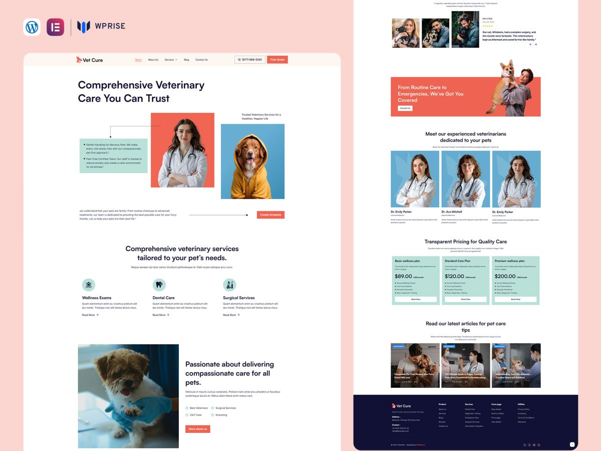 VetCure - Pet Care Services Elementor Template