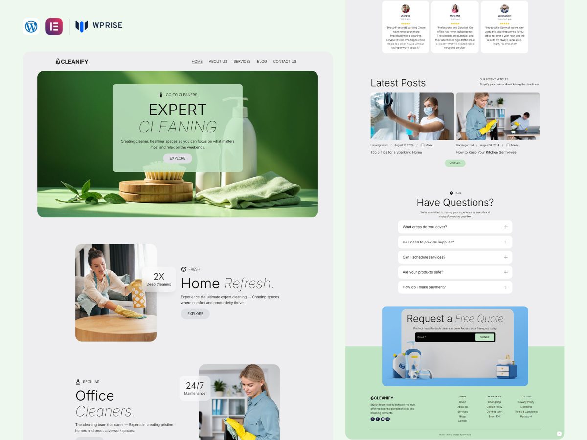 Cleanify - Cleaning Service Website Elementor Template