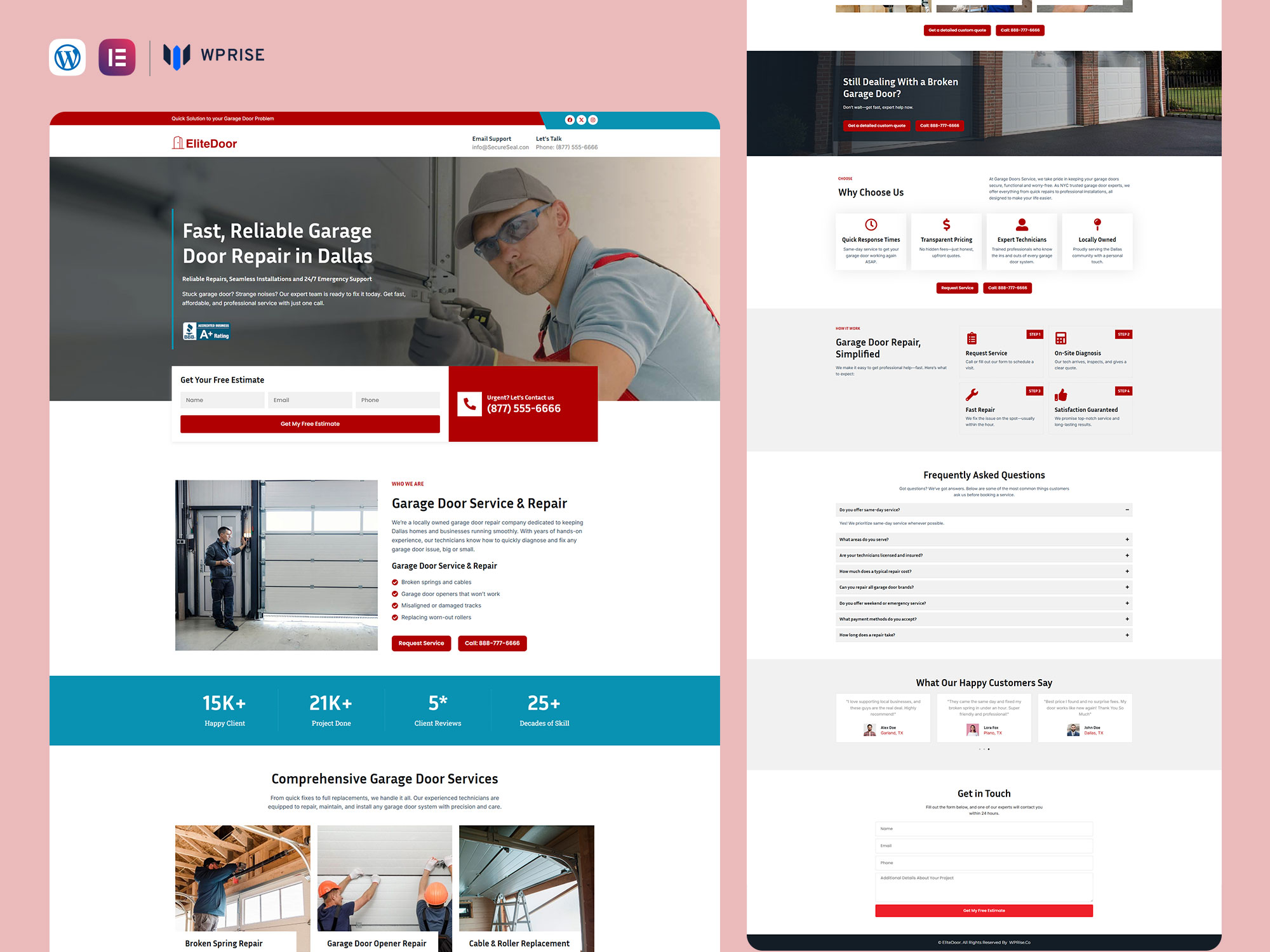 EliteDoor - Garage Door Repair Landing Page for Lead Generation
