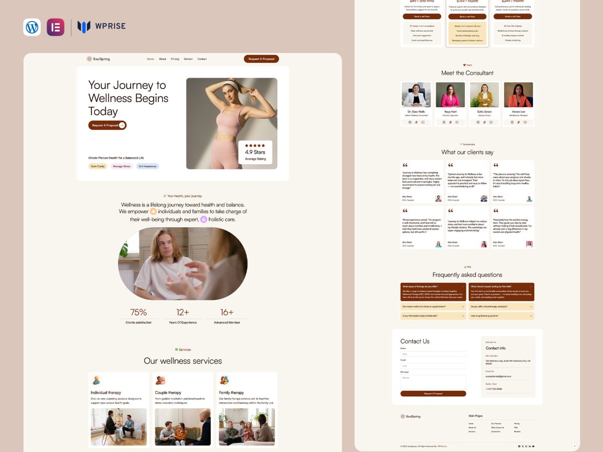 SoulSpring - Wellness Therapy Service Elementor Template