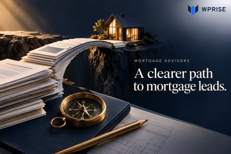 A bridge made of documents leading toward a home, with a compass symbolizing mortgage guidance.