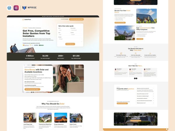 SolarFlow - Solar Landing Page for Lead Generation