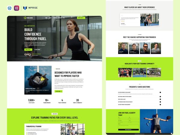 PadelRise – Padel Academy landing Page