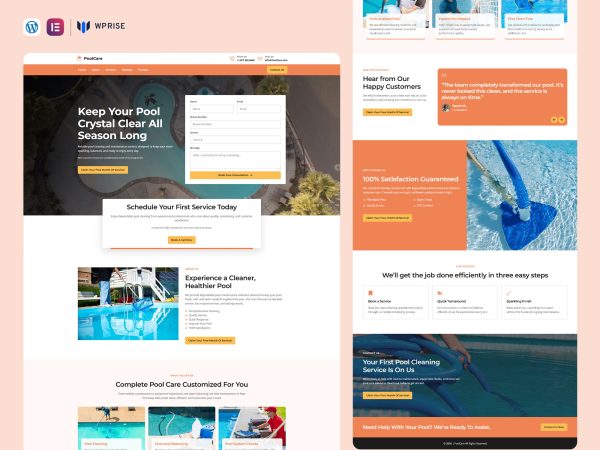 PoolCare - Pool Cleaning Landing Page for Lead Generation