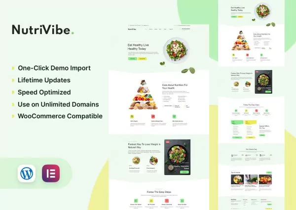 NutriVibe - Healthy Food & Wellness Coach Elementor Template