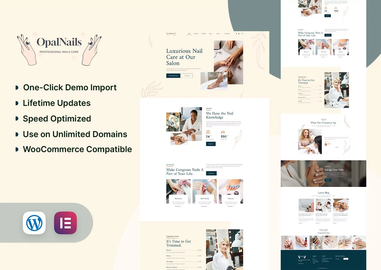 OpalNails - Nail Parlor & Beauty Care Elementor Template