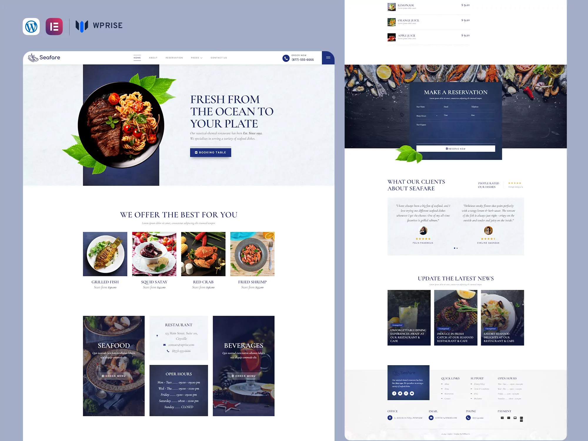 Seafare - Seafood Restaurant & Cafe Elementor Template