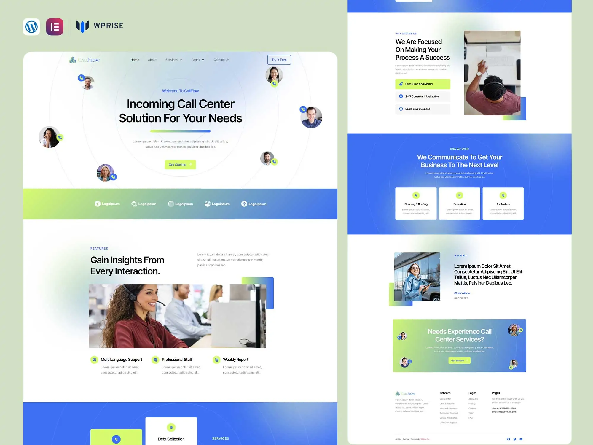 CallFlow - Call Center & Telemarketing Elementor Template