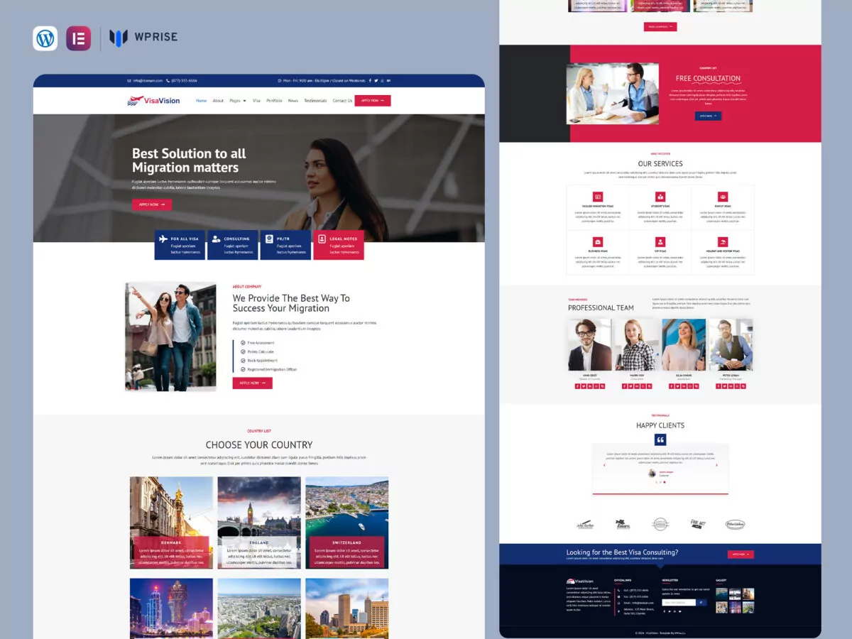 VisaVision - Visa Consulting & Immigration Service Elementor Template