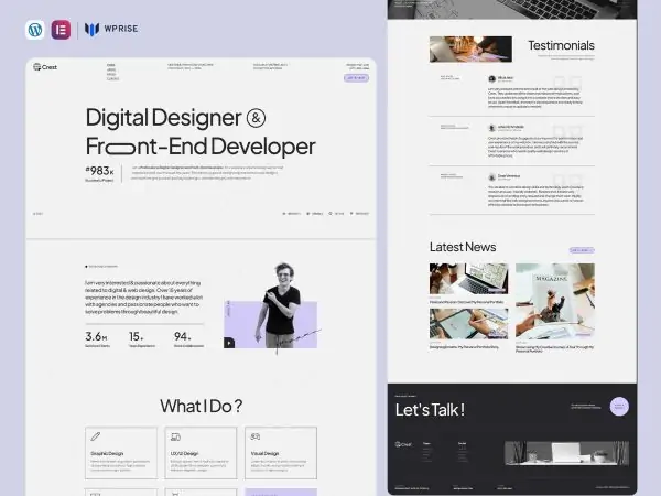 Crest Personal Portfolios & Resume Elementor Template