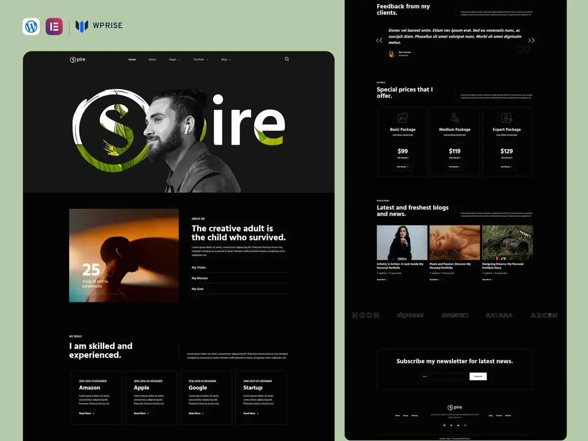 Spire - Personal Portfolio Elementor Template