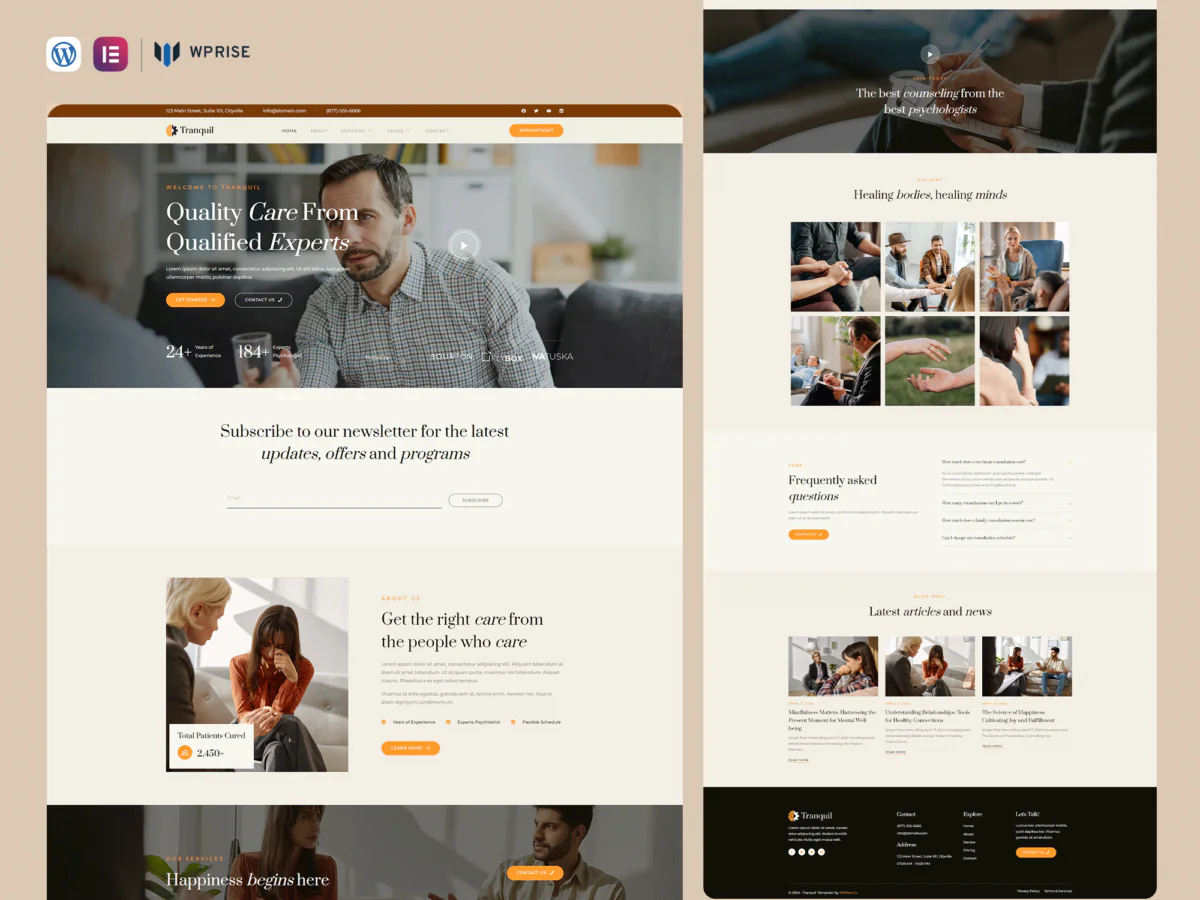 Tranquil - Psychology Therapy & Counseling Elementor Template