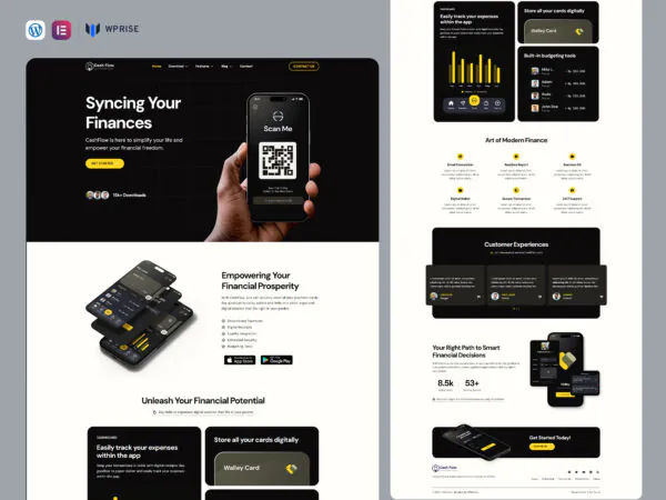 CashFlow - Fintech Startup Mobile App Elementor Template