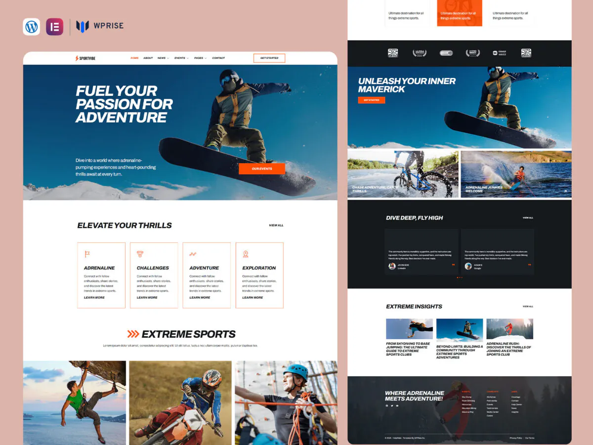 SportVibe - Extreme Sports Club & Community Elementor Template