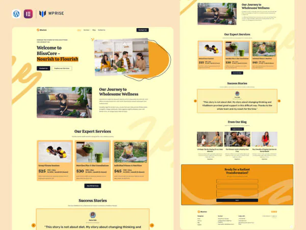 BlissCore - Health and Wellness Coach Elementor Template