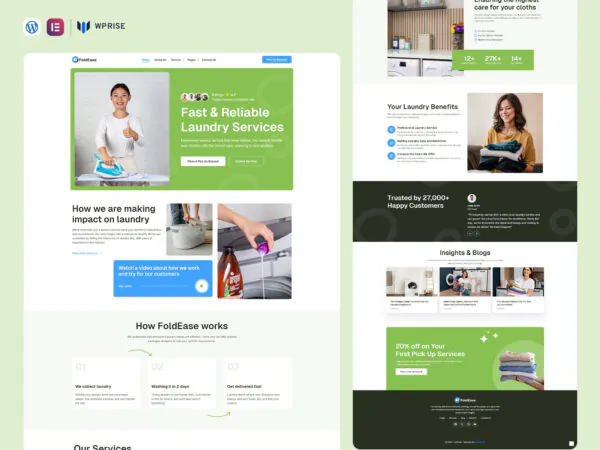 FoldEase - Laundry Service Elementor Template