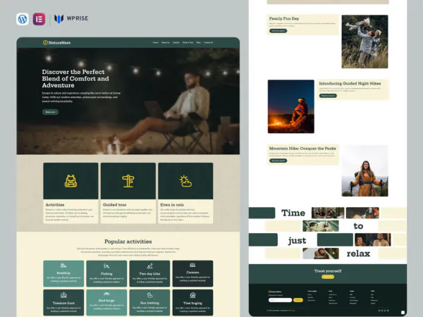 NatureNest - Camping and Adventure Tourism Elementor Template