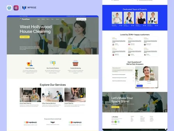 PureGlow - Cleaning Service Website Elementor Template
