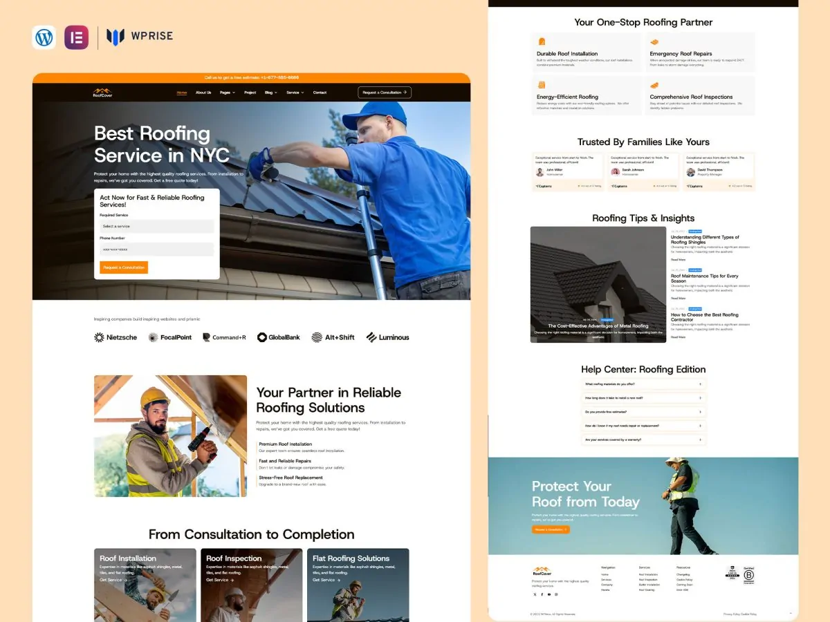RoofCover - Roofing Services Elementor Template