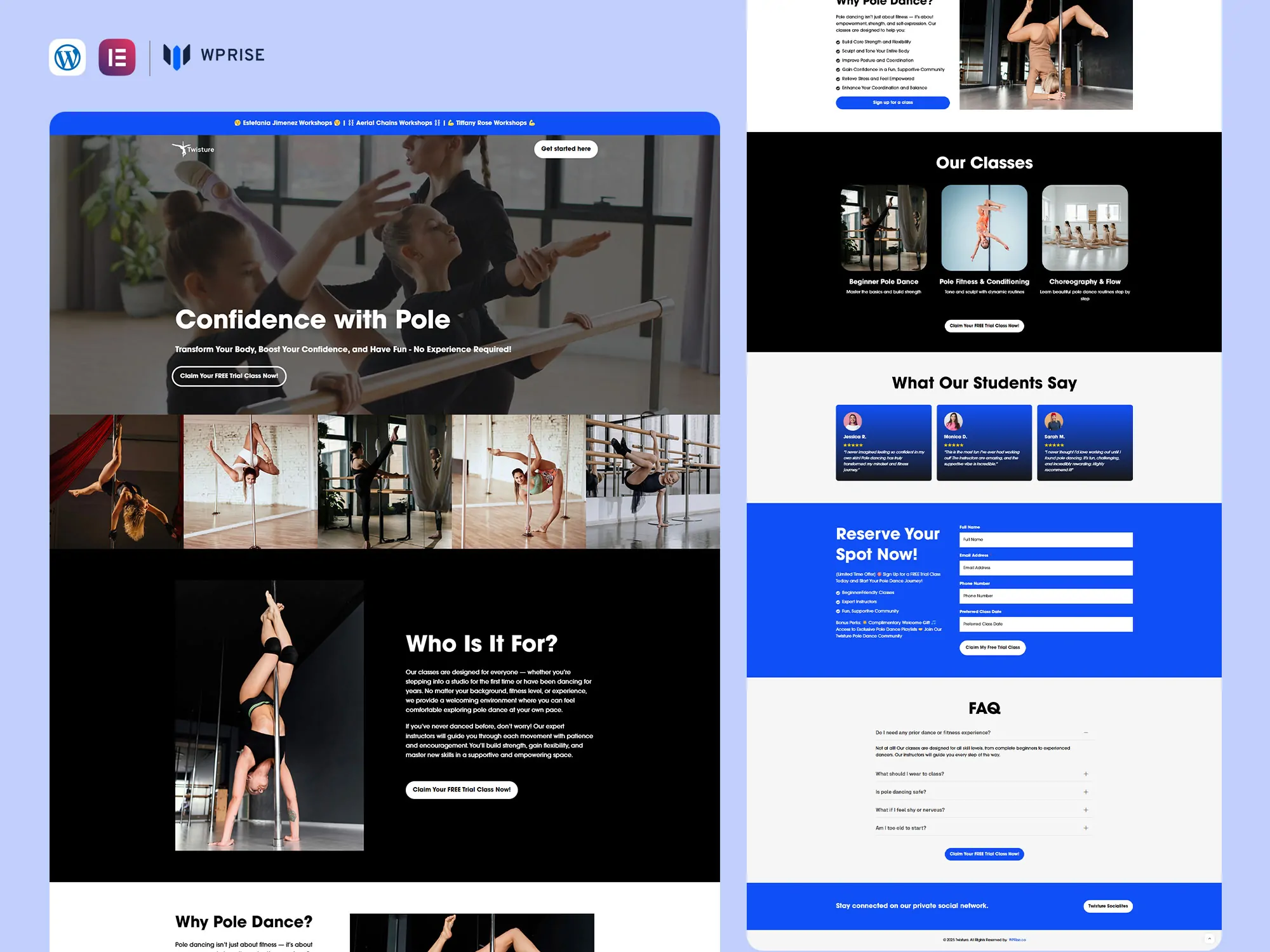 Twisture - Pole Dance Lead Generation Landing Page