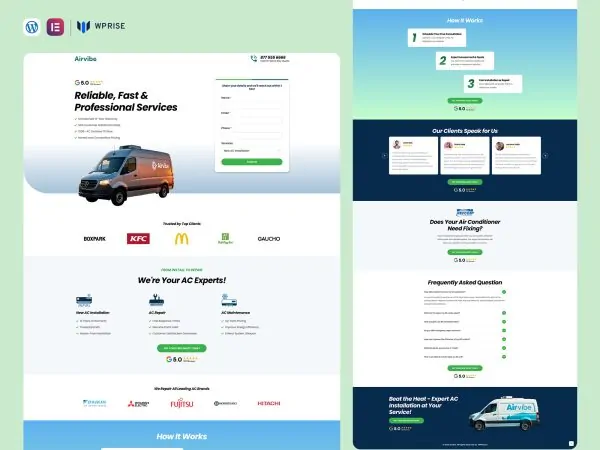 Airvibe - Air Conditioning & Repair Service Lead Generation Landing Page