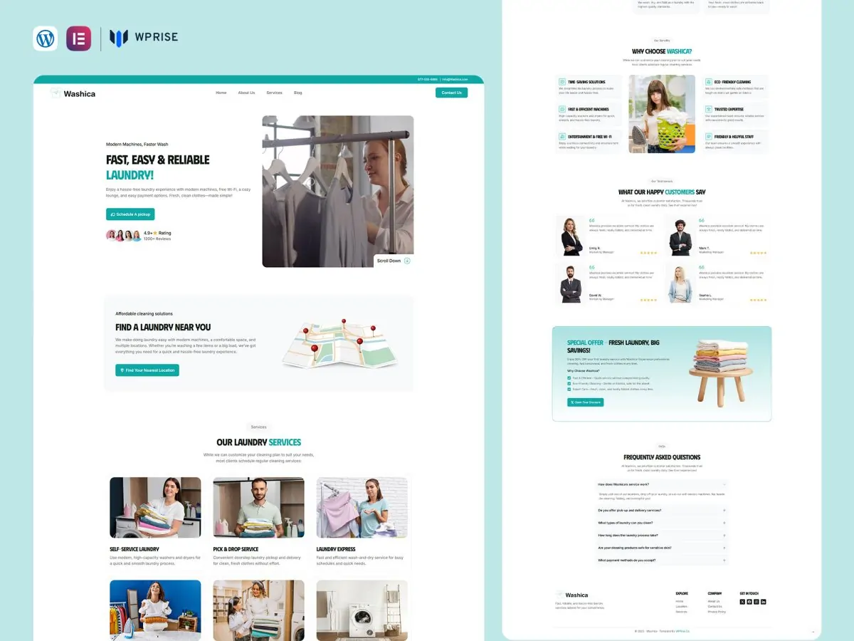 Washica - Professional Laundry Service Elementor Template